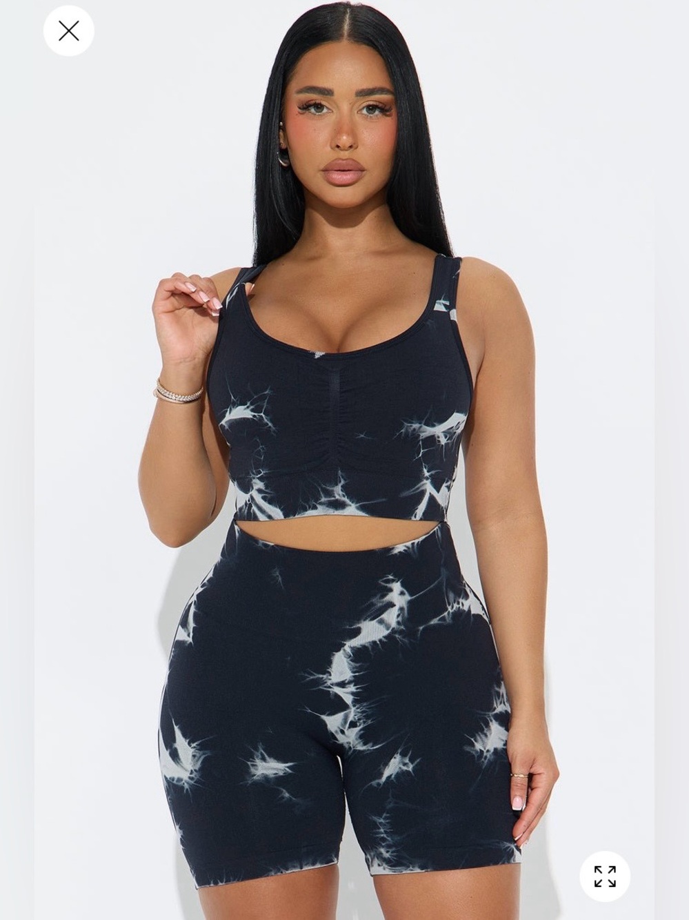 Tie-Dye Black High-Waist Biker Seamless Short Set -M/L - Picture 2 of 4
